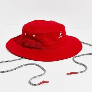 Red and white Kangol bucket hat